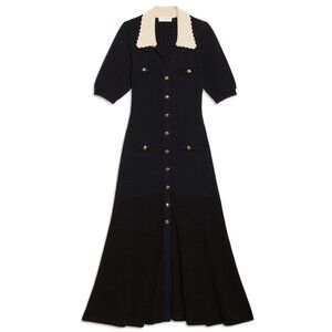 Sandro Lauralie Black Knit Ribbed Collared Midi Dress